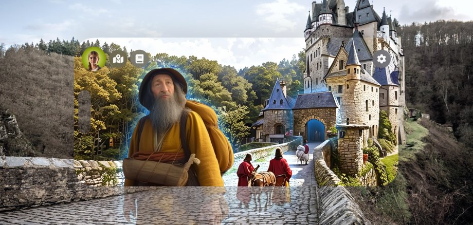 Mithilfe von Augmented Reality auf dem Smartphone wird Geschichte in MYK erlebbar, so etwa an der Burg Eltz, an Caesars Brücke am Rhein bei Weißenthurm, im Mühlsteinrevier, am Industriestandort der Eisenverarbeitung in der Sayner Hütte oder in der alten Tuchmacherstadt Monreal.